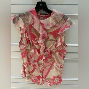 Elie Tahari Pink and Cream Floral Blouse